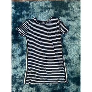 Junk Food Party in‎ the USA Striped T-Shirt Dress Womens XL Navy White Casual